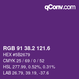 カラーコード: RGB 91 38.2 121.6 | qconv.com