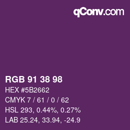 Color code: RGB 91 38 98 | qconv.com