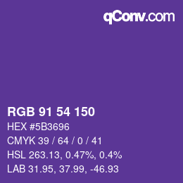 颜色代码: RGB 91 54 150 | qconv.com