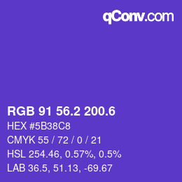 カラーコード: RGB 91 56.2 200.6 | qconv.com
