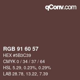 颜色代码: RGB 91 60 57 | qconv.com
