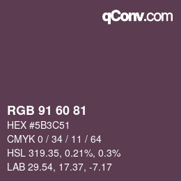 颜色代码: RGB 91 60 81 | qconv.com