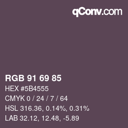颜色代码: RGB 91 69 85 | qconv.com