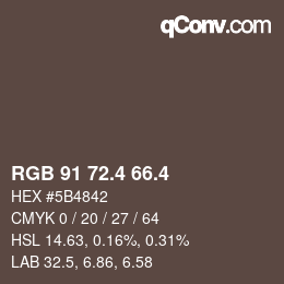 カラーコード: RGB 91 72.4 66.4 | qconv.com