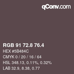 カラーコード: RGB 91 72.8 76.4 | qconv.com