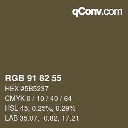 颜色代码: RGB 91 82 55 | qconv.com