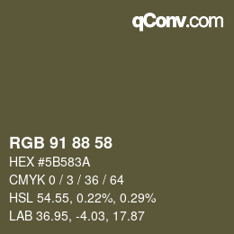 カラーコード: RGB 91 88 58 | qconv.com