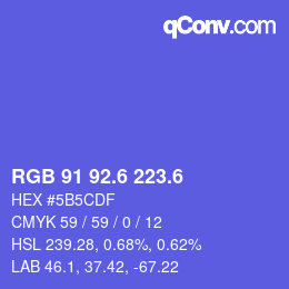 カラーコード: RGB 91 92.6 223.6 | qconv.com