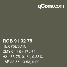 颜色代码: RGB 91 92 76 | qconv.com