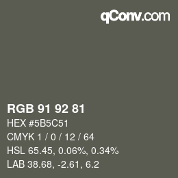 颜色代码: RGB 91 92 81 | qconv.com