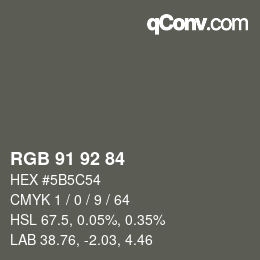 颜色代码: RGB 91 92 84 | qconv.com
