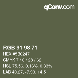 Color code: RGB 91 98 71 | qconv.com