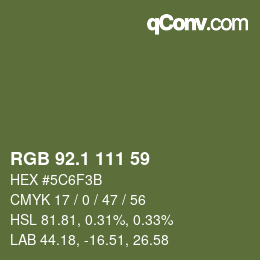 カラーコード: RGB 92.1 111 59 | qconv.com