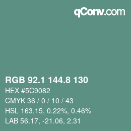 カラーコード: RGB 92.1 144.8 130 | qconv.com