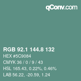 カラーコード: RGB 92.1 144.8 132 | qconv.com