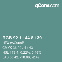 Farbcode: RGB 92.1 144.8 139 | qconv.com
