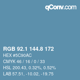 カラーコード: RGB 92.1 144.8 172 | qconv.com