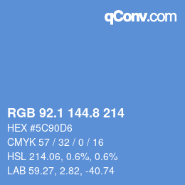 カラーコード: RGB 92.1 144.8 214 | qconv.com
