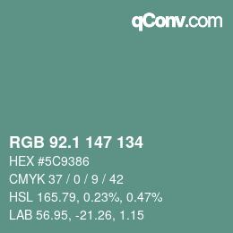 カラーコード: RGB 92.1 147 134 | qconv.com