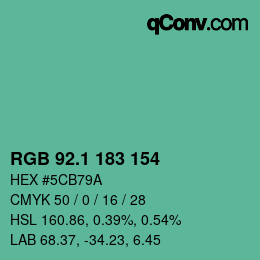 カラーコード: RGB 92.1 183 154 | qconv.com