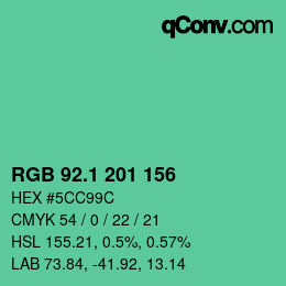 カラーコード: RGB 92.1 201 156 | qconv.com