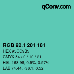 カラーコード: RGB 92.1 201 181 | qconv.com