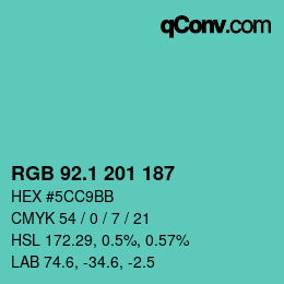 カラーコード: RGB 92.1 201 187 | qconv.com