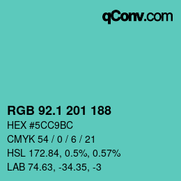カラーコード: RGB 92.1 201 188 | qconv.com