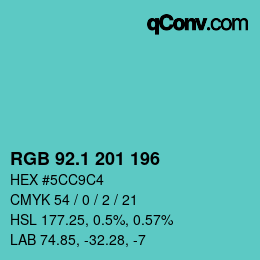カラーコード: RGB 92.1 201 196 | qconv.com