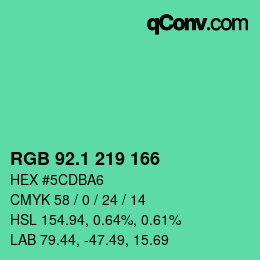 カラーコード: RGB 92.1 219 166 | qconv.com