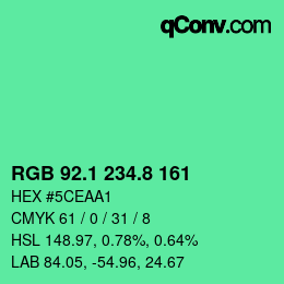カラーコード: RGB 92.1 234.8 161 | qconv.com