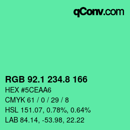 カラーコード: RGB 92.1 234.8 166 | qconv.com