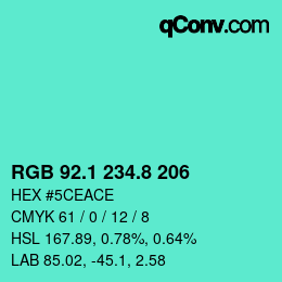 カラーコード: RGB 92.1 234.8 206 | qconv.com