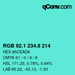 カラーコード: RGB 92.1 234.8 214 | qconv.com