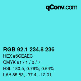 Color code: RGB 92.1 234.8 236 | qconv.com
