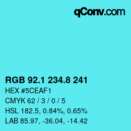 Color code: RGB 92.1 234.8 241 | qconv.com