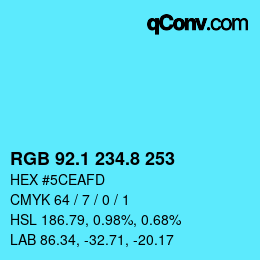 カラーコード: RGB 92.1 234.8 253 | qconv.com