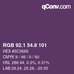 カラーコード: RGB 92.1 54.8 101 | qconv.com