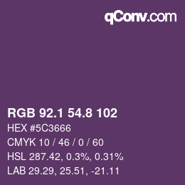 カラーコード: RGB 92.1 54.8 102 | qconv.com