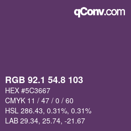 Farbcode: RGB 92.1 54.8 103 | qconv.com