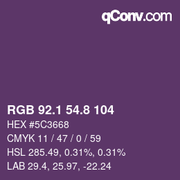 カラーコード: RGB 92.1 54.8 104 | qconv.com