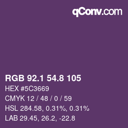 カラーコード: RGB 92.1 54.8 105 | qconv.com