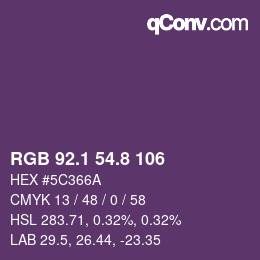 カラーコード: RGB 92.1 54.8 106 | qconv.com