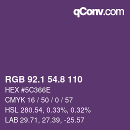 カラーコード: RGB 92.1 54.8 110 | qconv.com