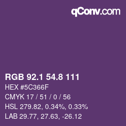 カラーコード: RGB 92.1 54.8 111 | qconv.com
