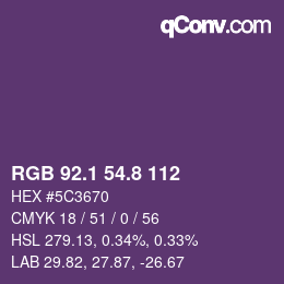 カラーコード: RGB 92.1 54.8 112 | qconv.com