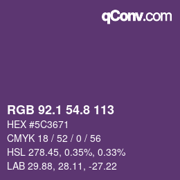 カラーコード: RGB 92.1 54.8 113 | qconv.com