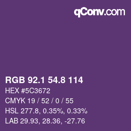 カラーコード: RGB 92.1 54.8 114 | qconv.com