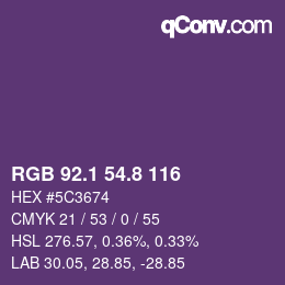 カラーコード: RGB 92.1 54.8 116 | qconv.com