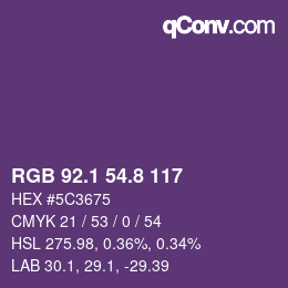 カラーコード: RGB 92.1 54.8 117 | qconv.com